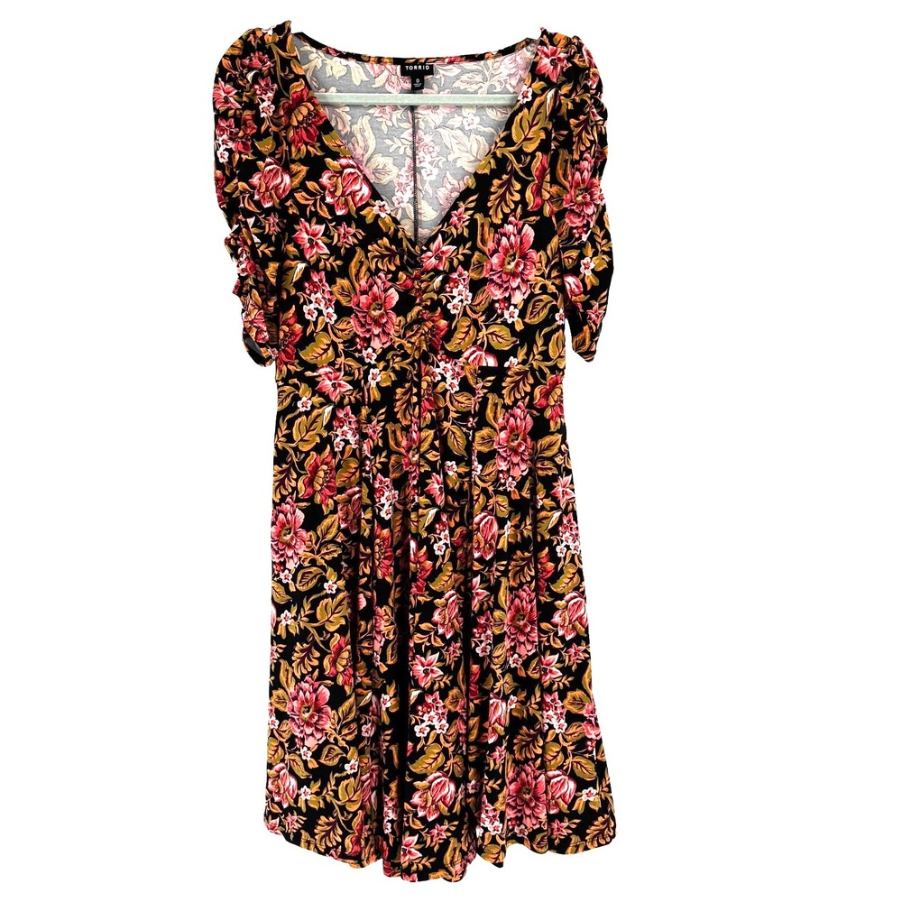 Torrid FLORAL SKATER MINI DRESS Womens Large Liquid Knit Babydoll Stretch Spring